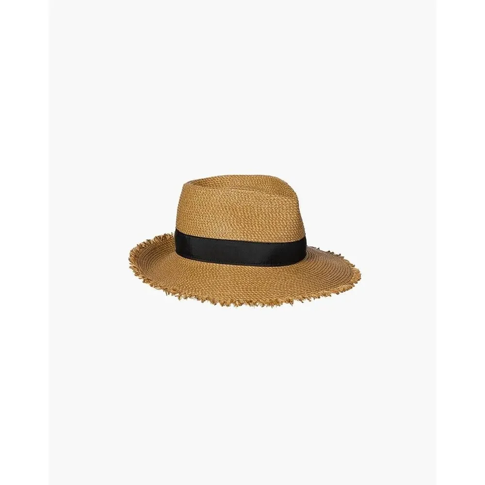 Eric Javits Squishee Packable Straw Fedora Fringe Pinch UPF 50+ - Picture 3 of 9